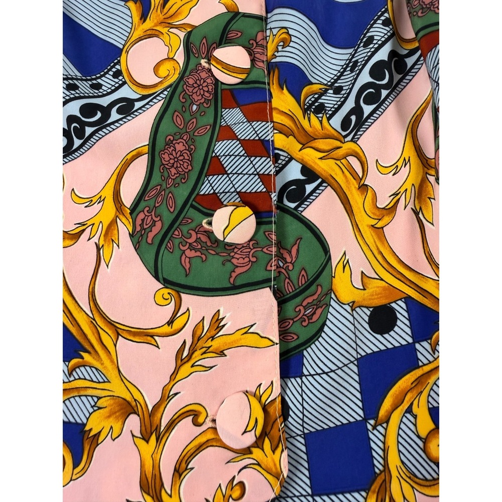 Vintage 80s 90s Vest Blouse Baroque Gold Scroll Stripes Print Mob Wife SKU286 - Picture 4 of 6